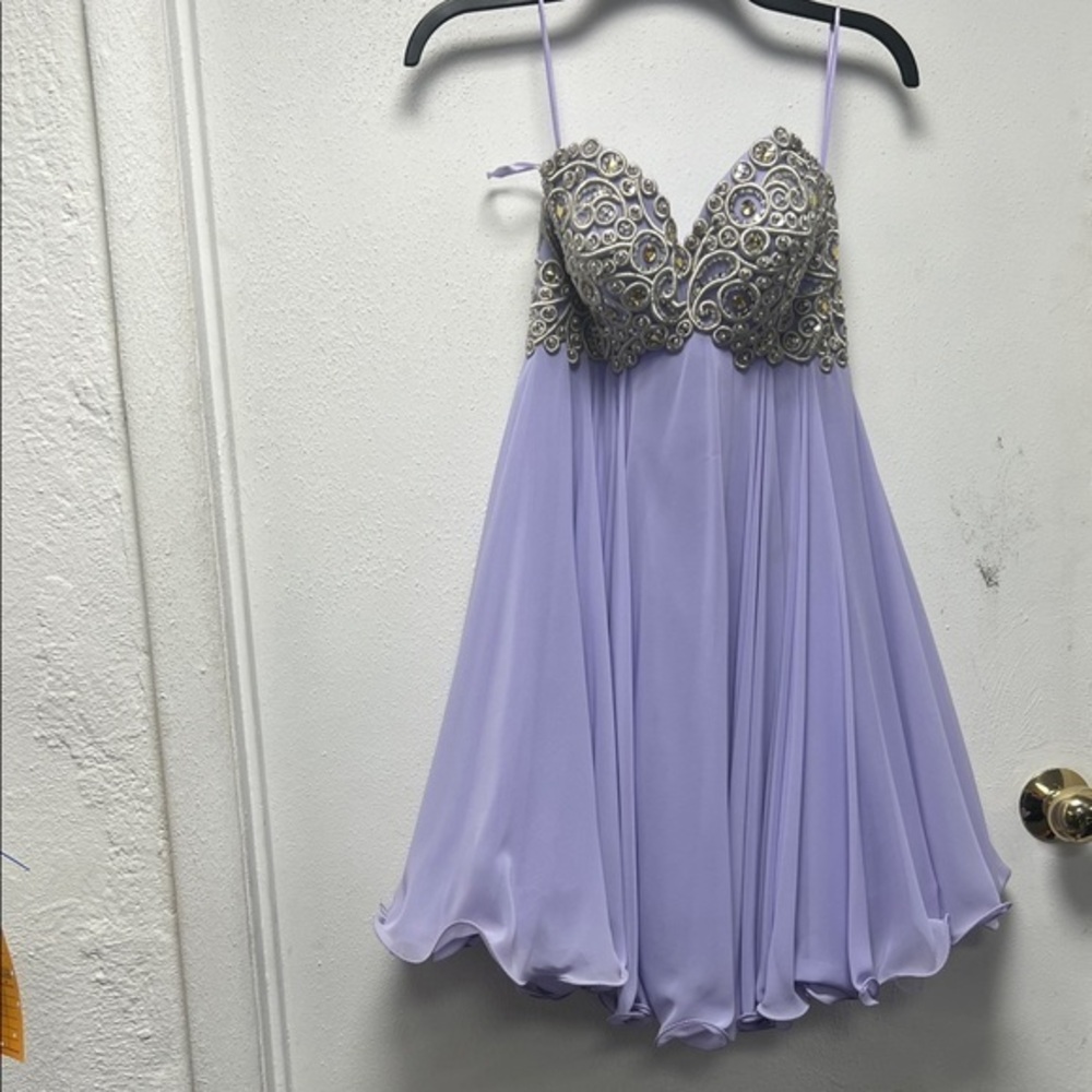 Allure Lavender Evening Prom Dress silver, and gold bust absolutely stunning